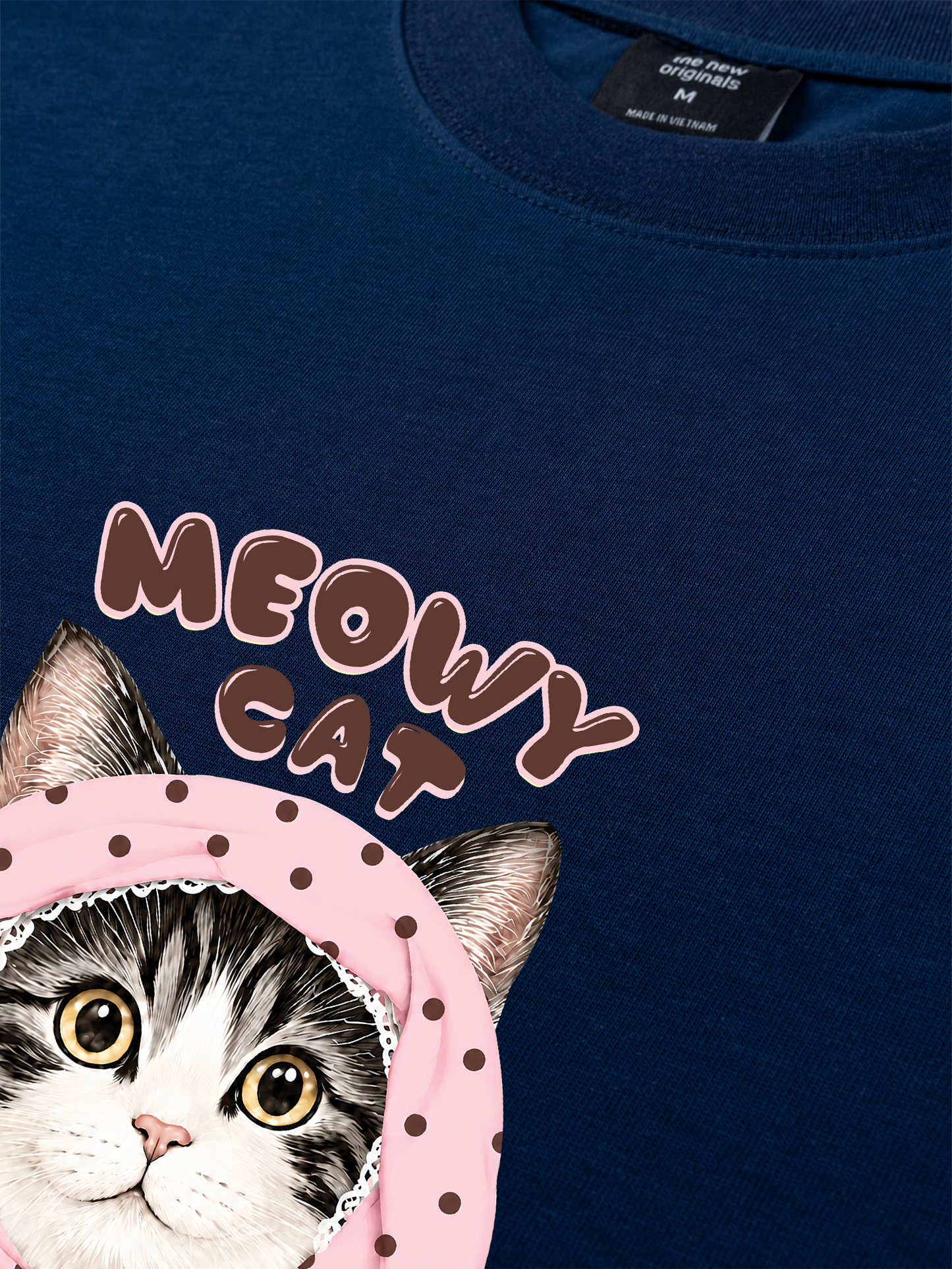 Áo Thun Relaxed Fit Meowy Cat Pink Polka