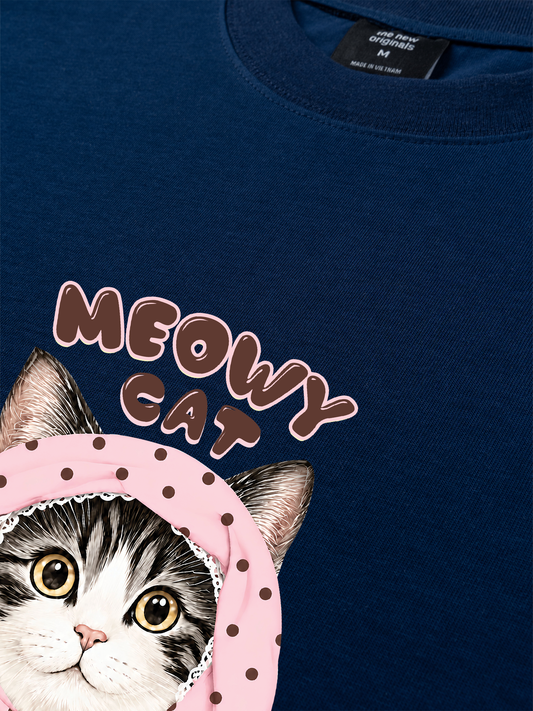 Áo Thun Relaxed Fit Meowy Cat Pink Polka