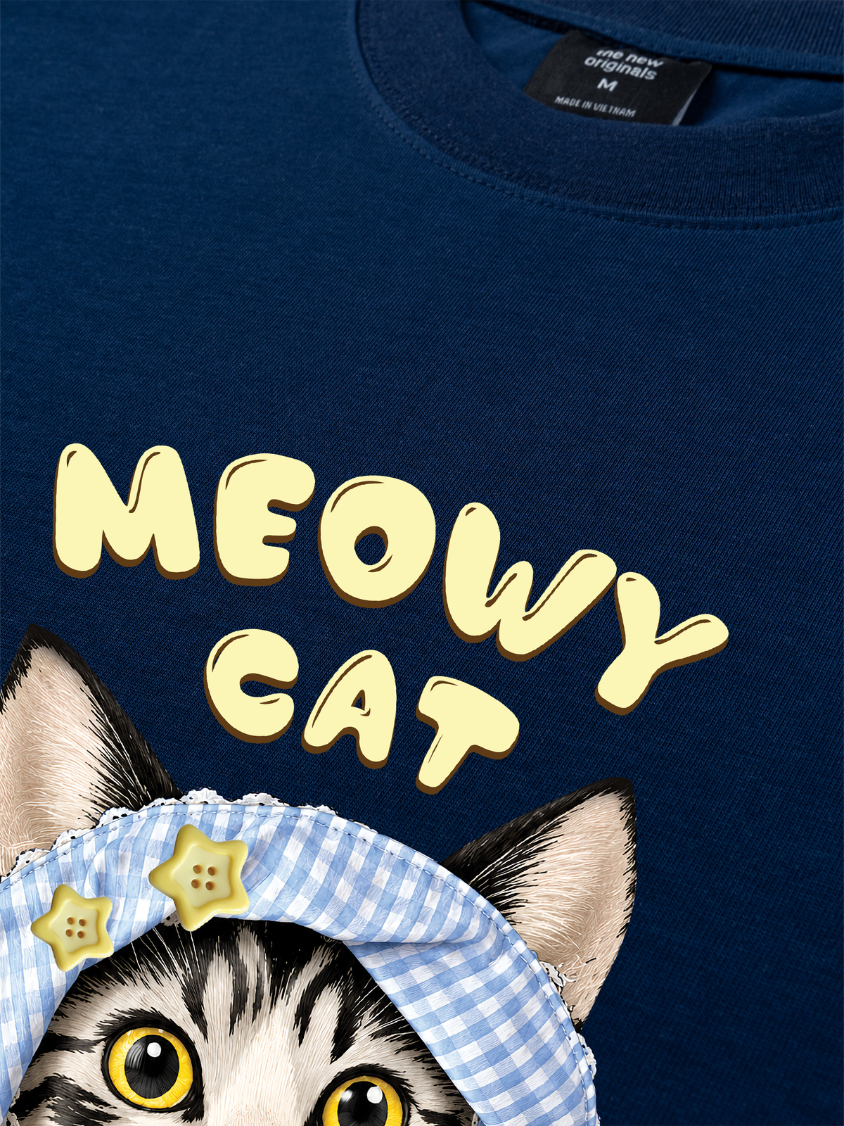 Áo Thun Relaxed Fit Blue Plaid Meowy Cat