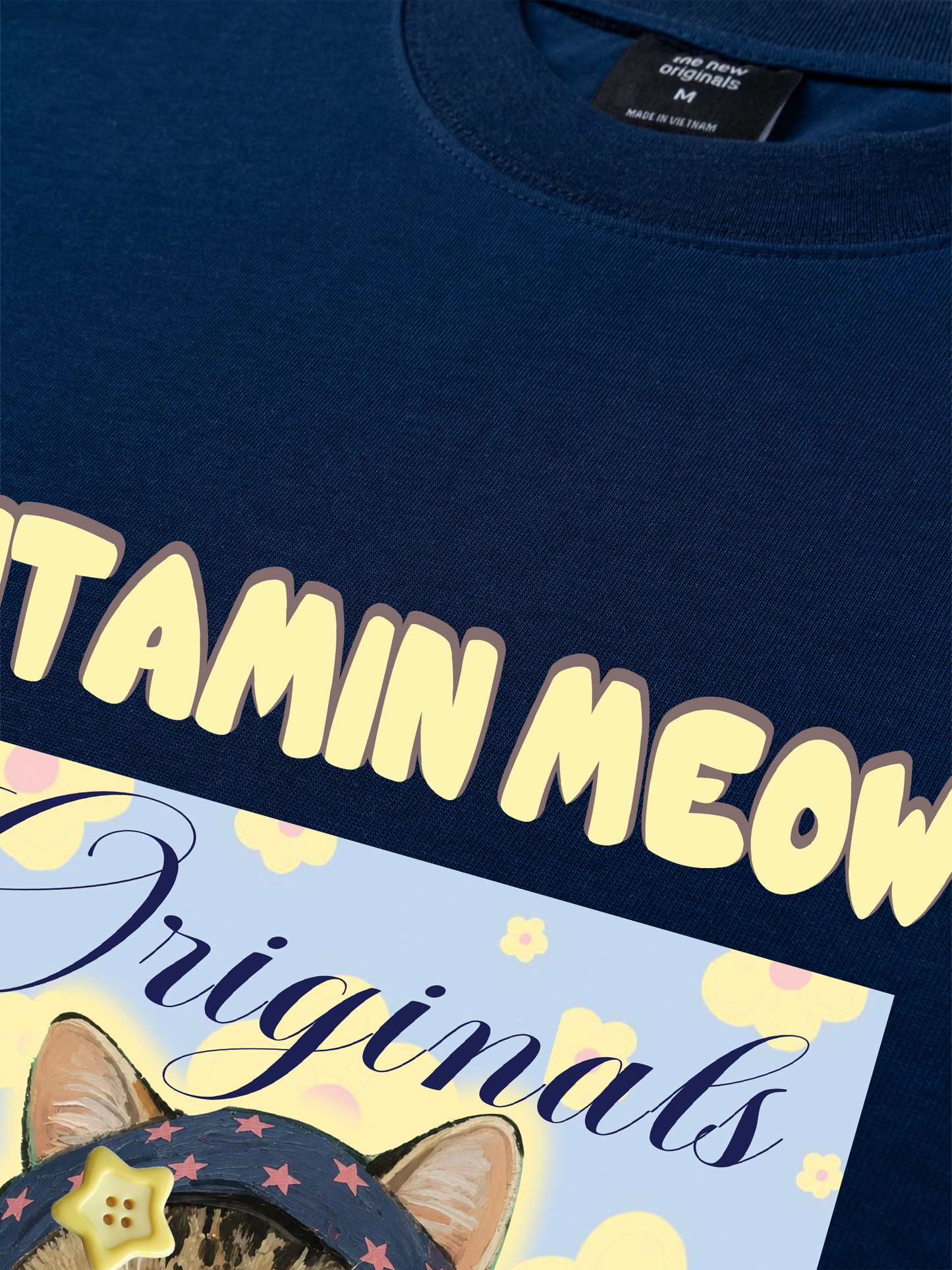 Áo Thun Relaxed Fit Cutie Vitamin Meow Yellow Flower