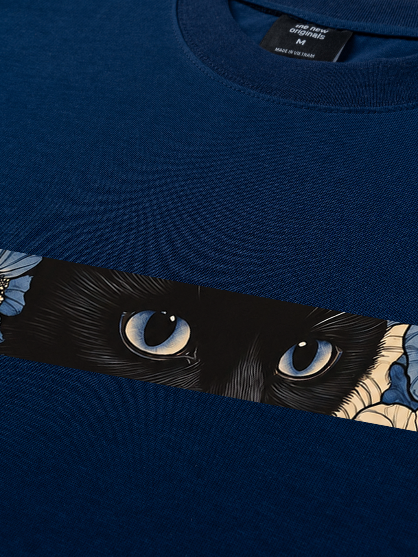 Áo Thun Relaxed Fit Blue Flower Cat