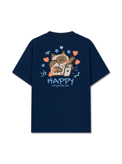 Áo Thun Relaxed Fit Happy Luv Cat Couple