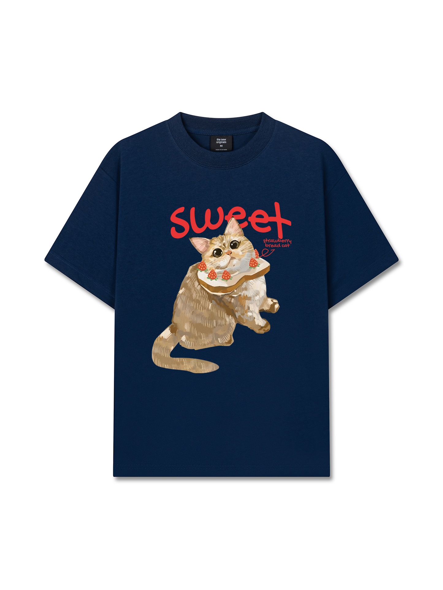 Áo Thun Relaxed Fit Animal Mood Strawberry Bread Cat
