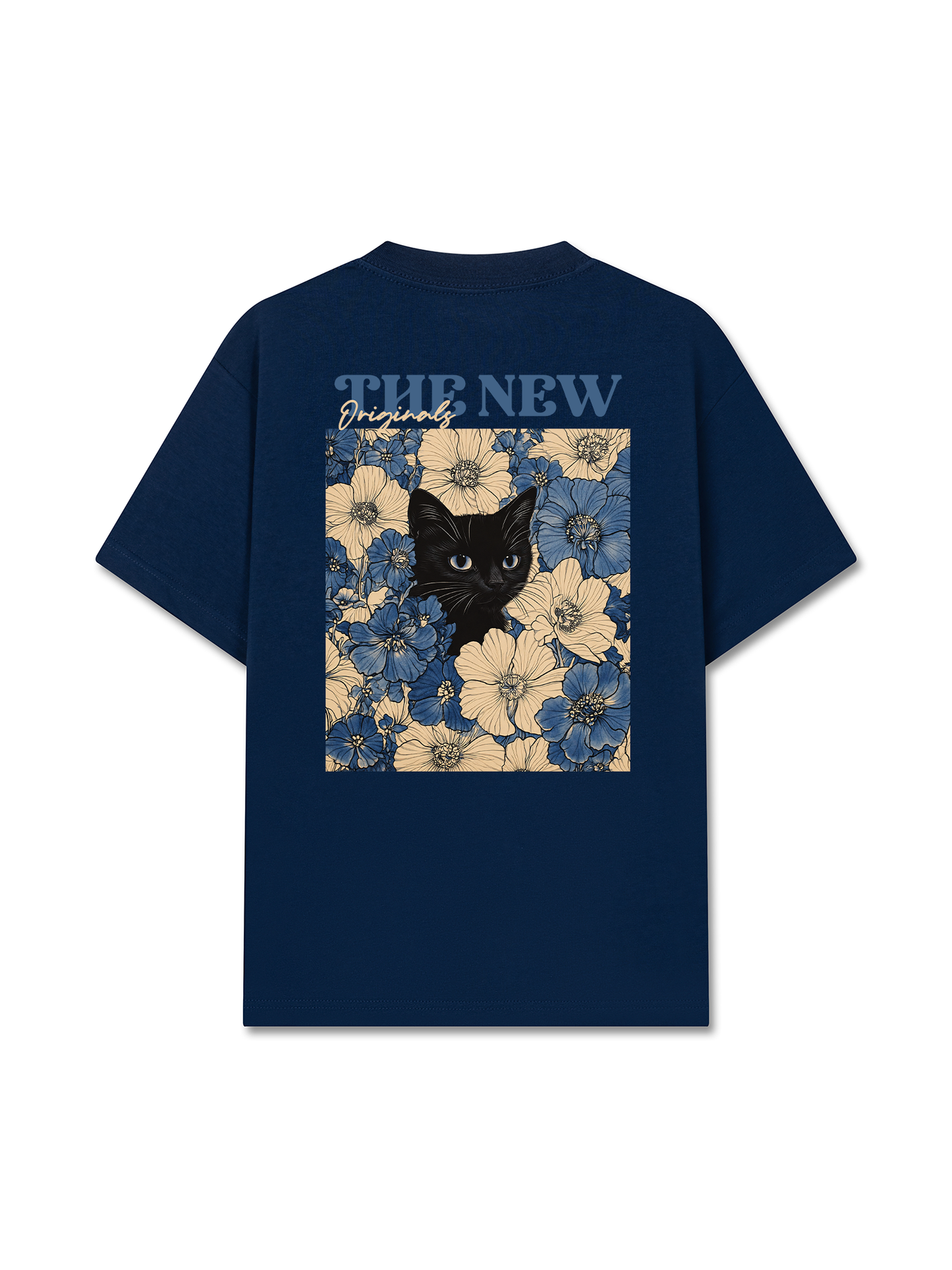 Áo Thun Relaxed Fit Blue Flower Cat