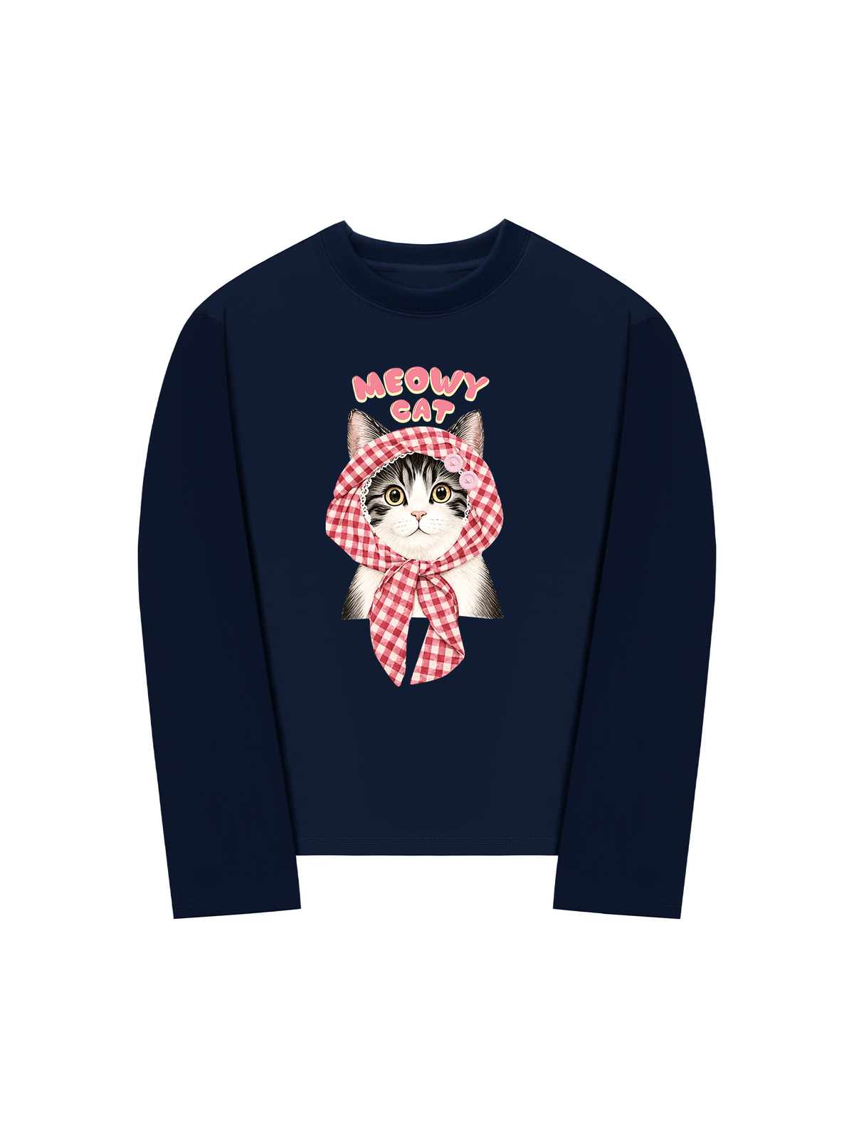 Áo Thun Dài Tay Meowy Cat Pink Plaid