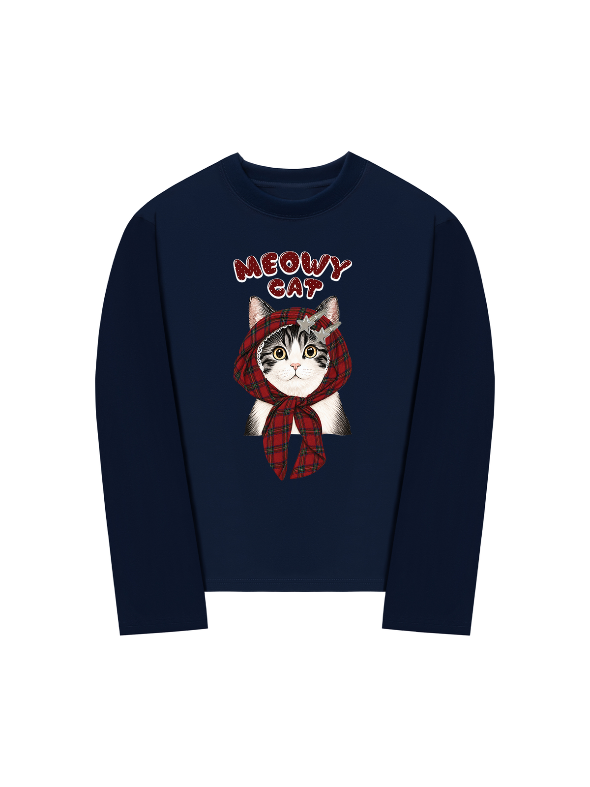 Áo Thun Dài Tay  Meowy Cat Red Xmas Plaid