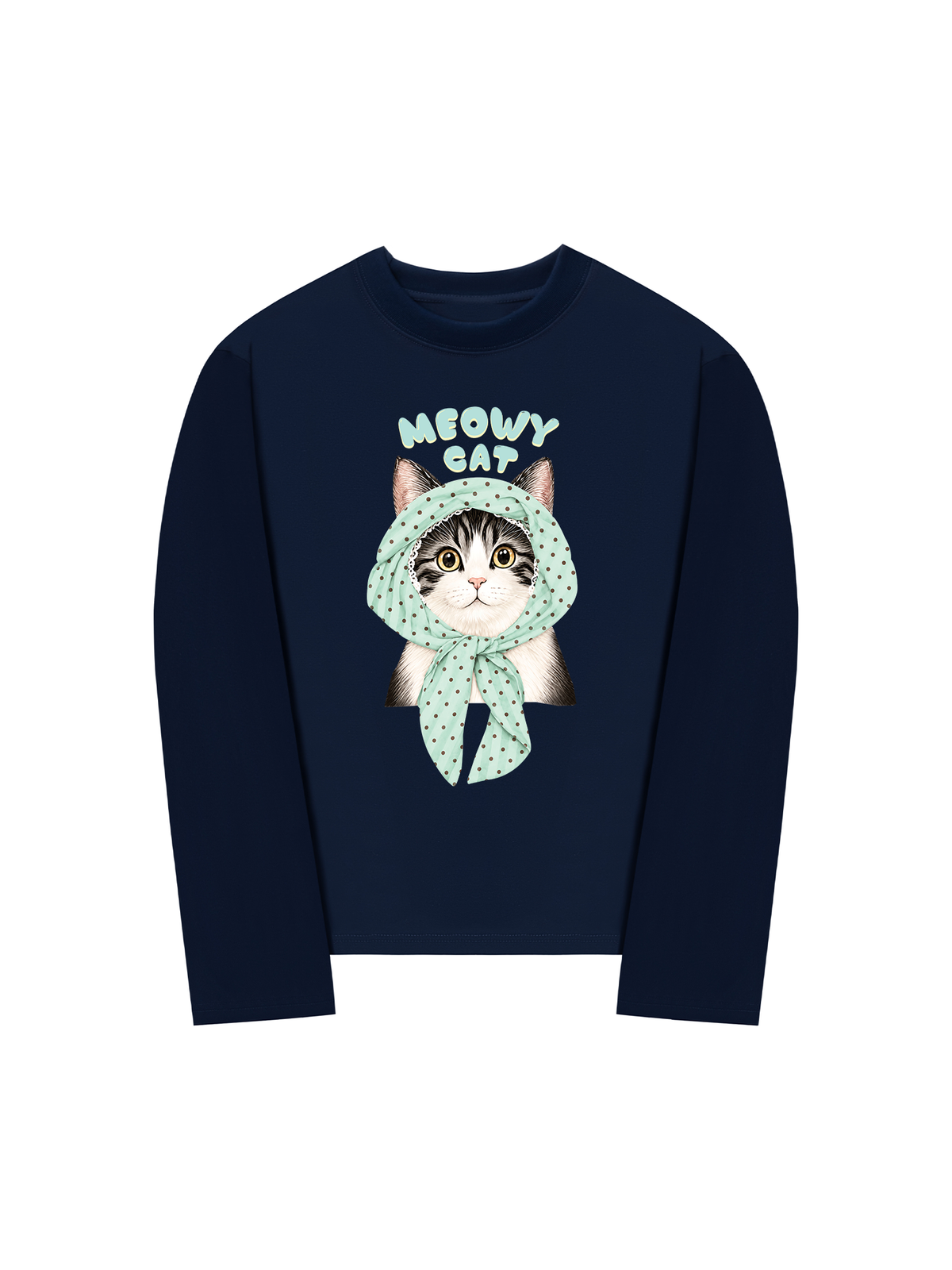 Áo Thun Dài Tay Meowy Cat Blue Tiffany Dots