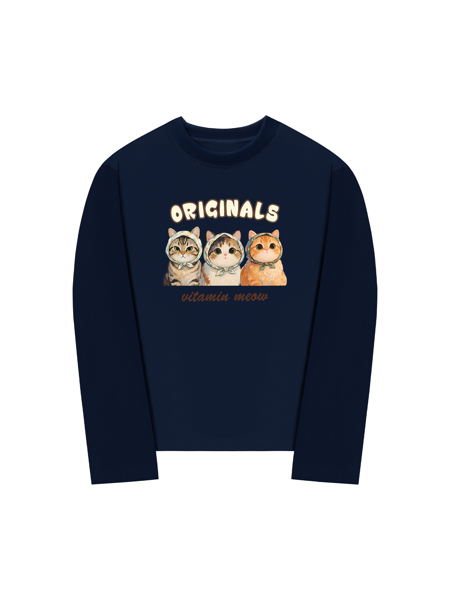 Áo Thun Dài Tay Cute Three Cat Vitamin Meow