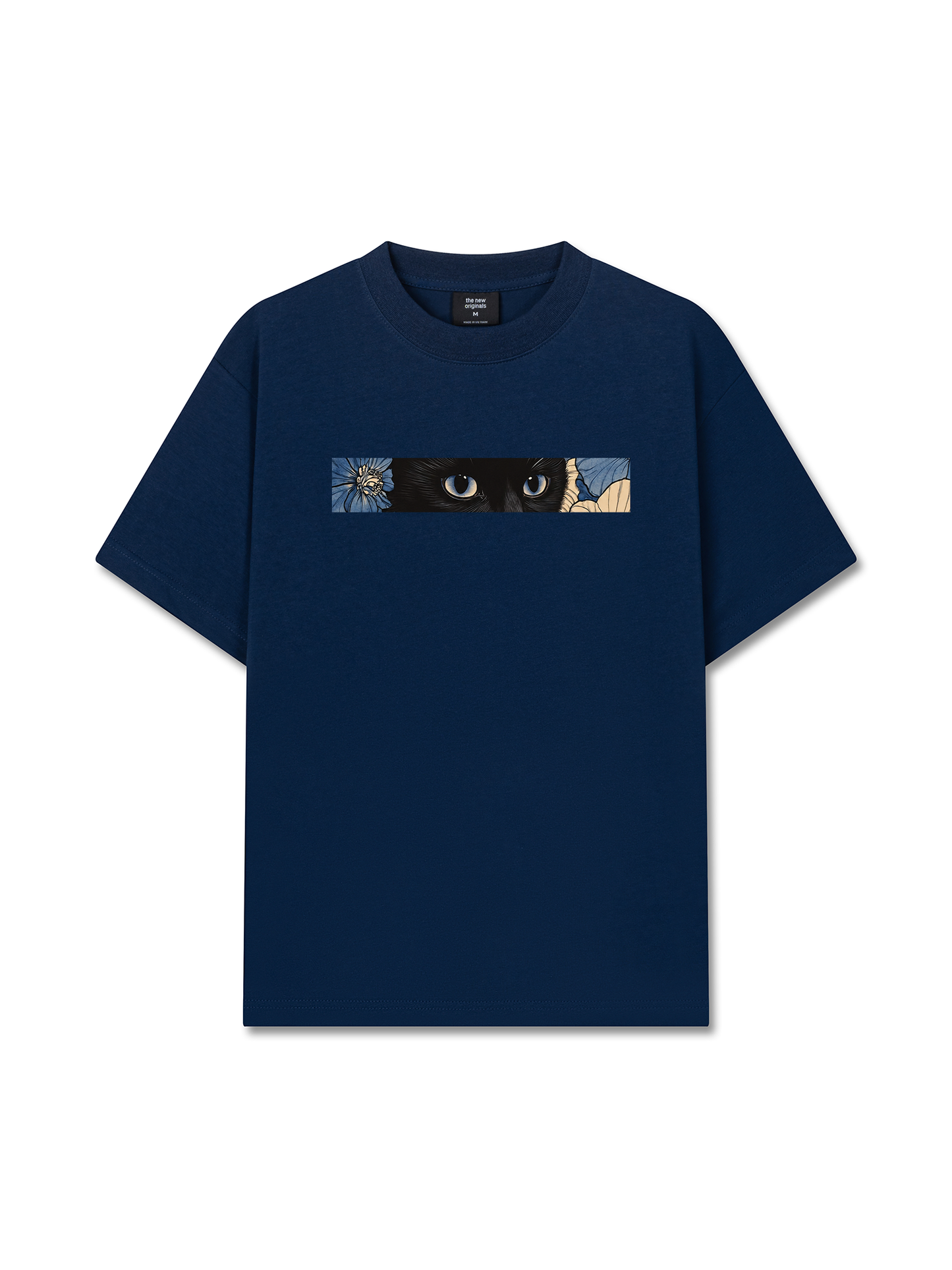 Áo Thun Relaxed Fit Blue Flower Cat