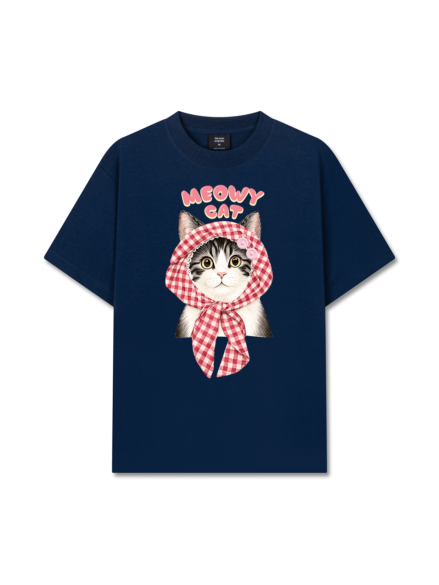 Áo Thun Relaxed Fit Meowy Cat Pink Plaid
