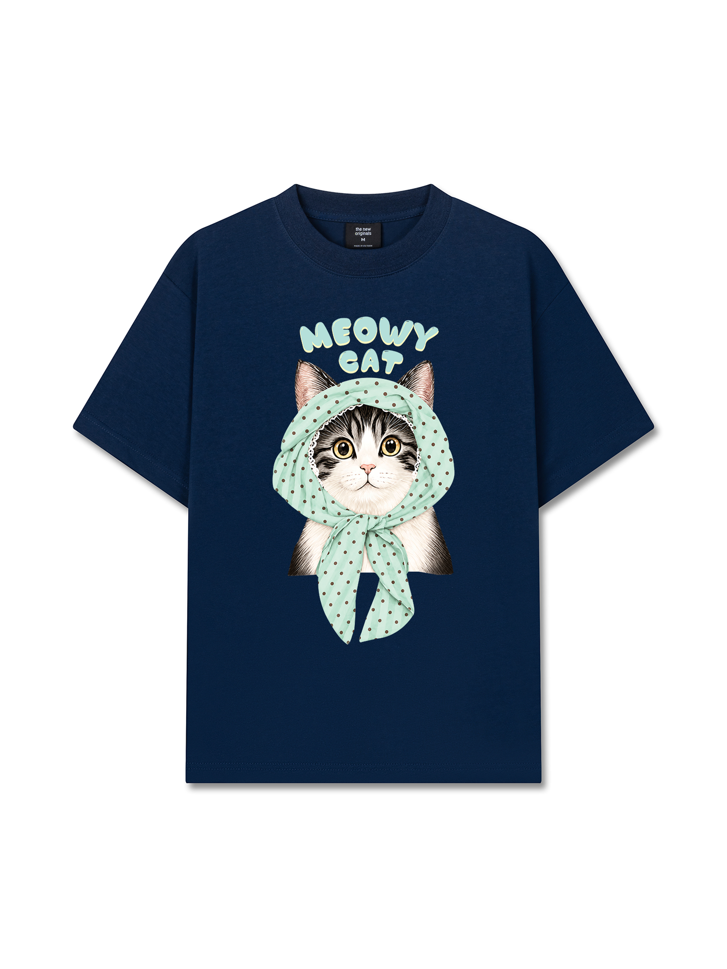 Áo Thun Relaxed Fit Meowy Cat Blue Tiffany Dots