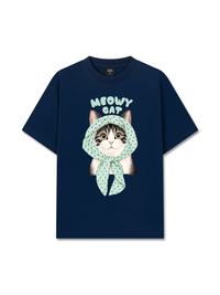 Áo Thun Relaxed Fit Meowy Cat Blue Tiffany Dots
