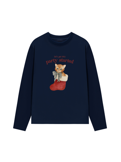 Áo Thun Dài Tay Xmas Cat Party Started