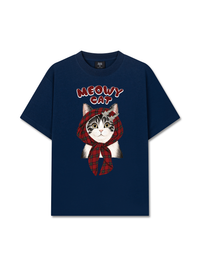 Áo Thun Relaxed Fit Meowy Cat Red Xmas Plaid