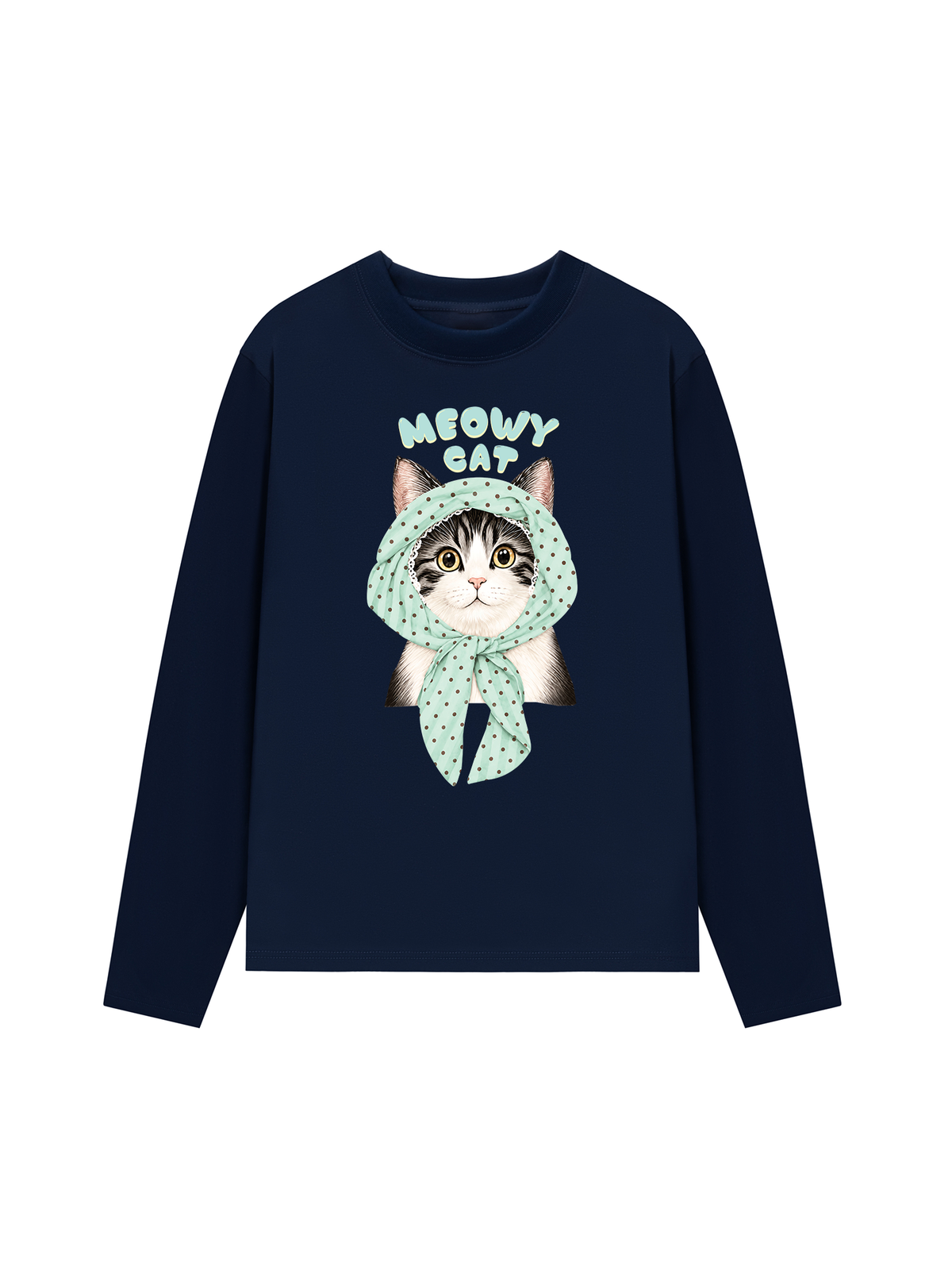 Áo Thun Dài Tay Meowy Cat Blue Tiffany Dots