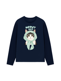 Áo Thun Dài Tay Meowy Cat Blue Tiffany Dots