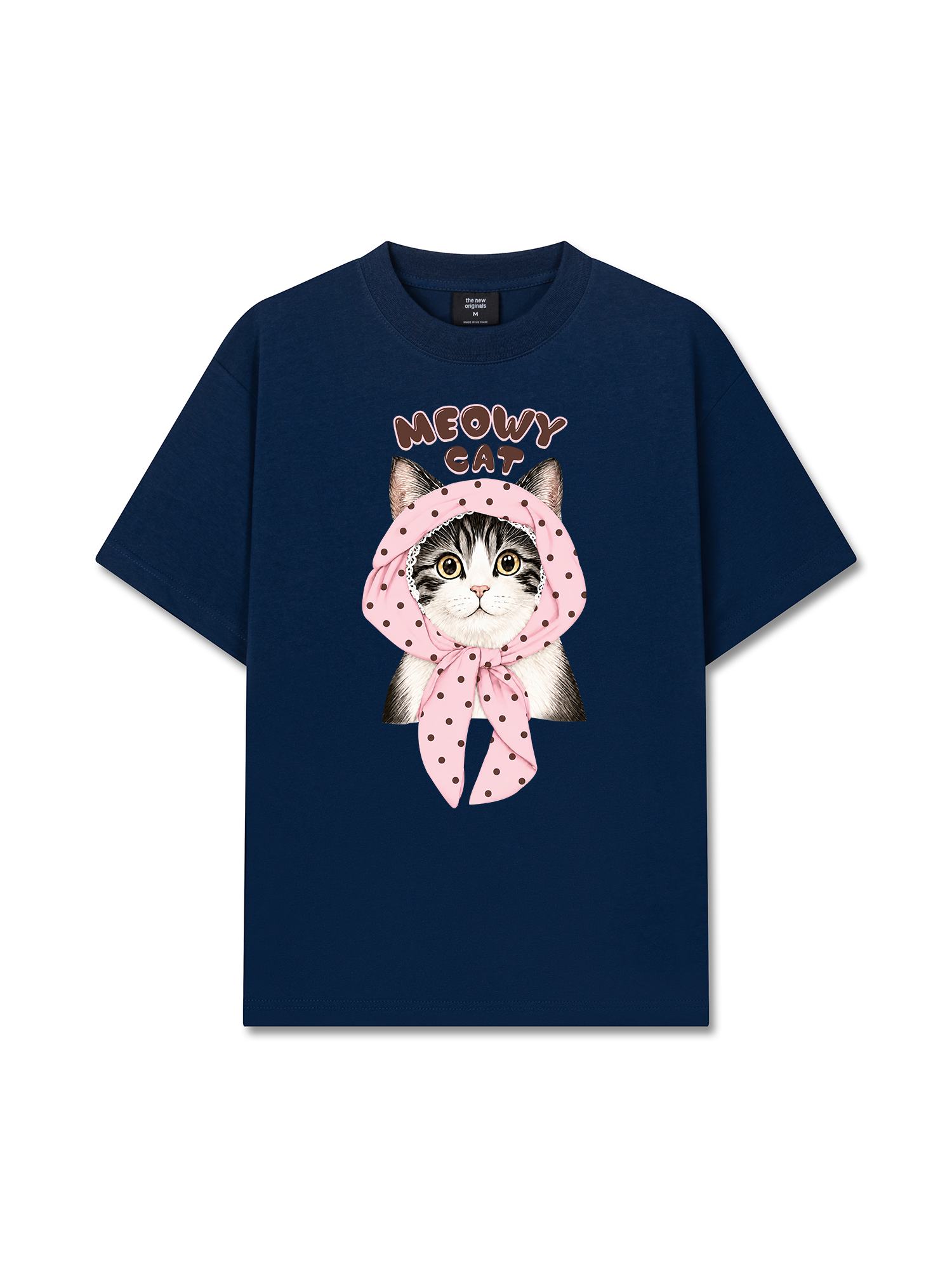 Áo Thun Relaxed Fit Meowy Cat Pink Polka