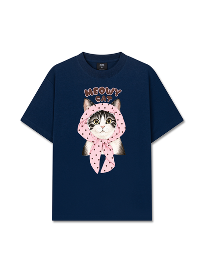 Áo Thun Relaxed Fit Meowy Cat Pink Polka