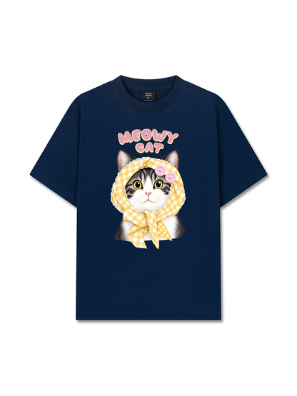 Áo Thun Relaxed Fit Meowy Cat Yellow Plaid