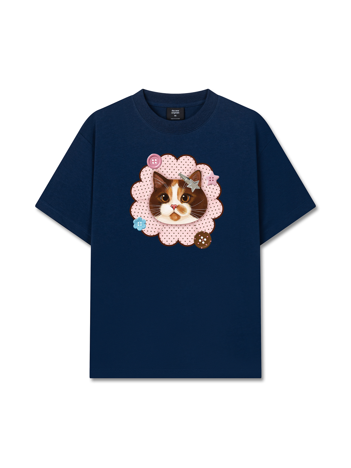 Áo Thun Relaxed Fit Cute Pink Flower Cat