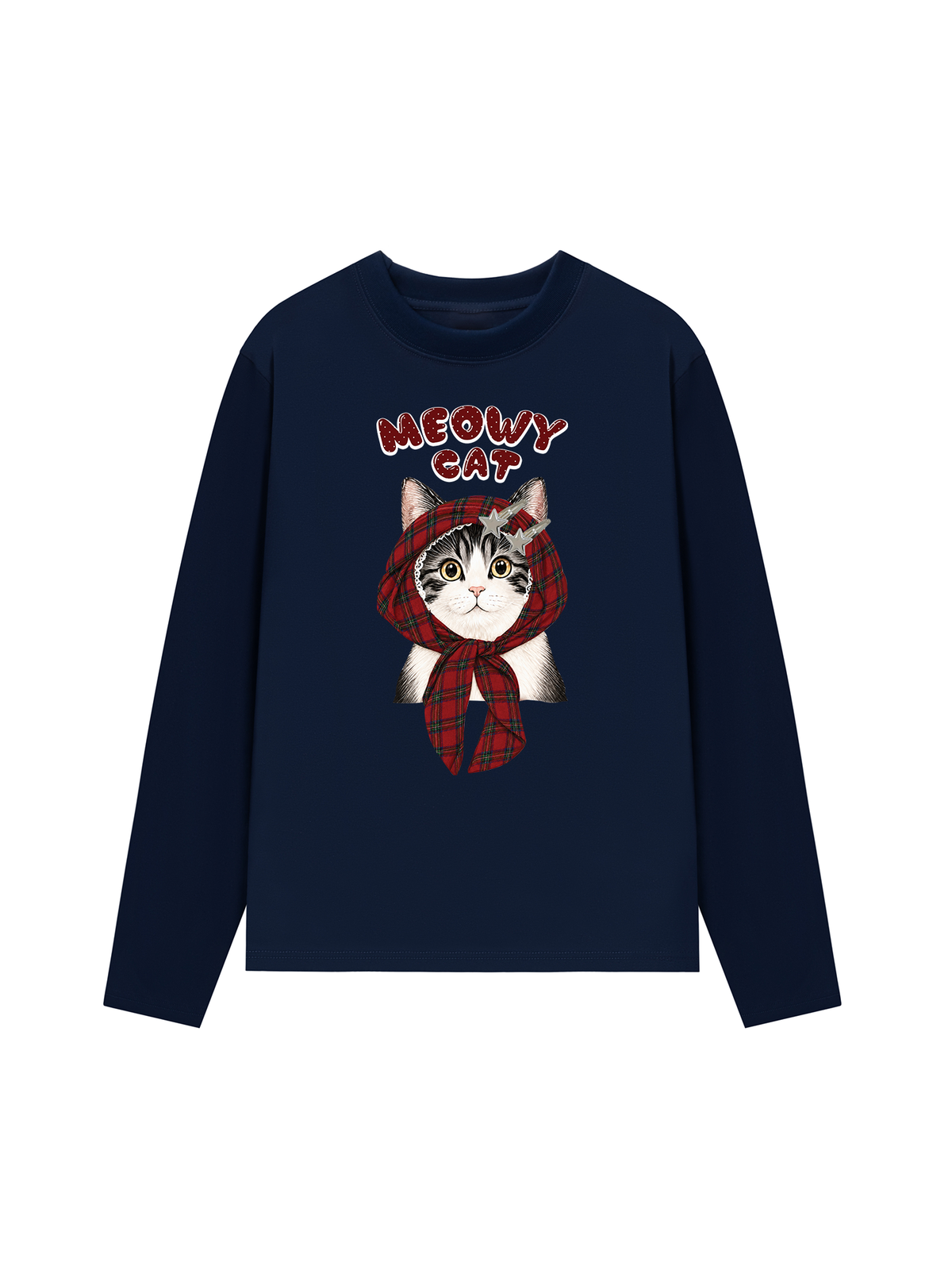 Áo Thun Dài Tay  Meowy Cat Red Xmas Plaid