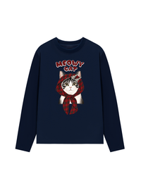 Áo Thun Dài Tay  Meowy Cat Red Xmas Plaid