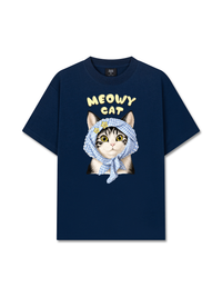 Áo Thun Relaxed Fit Blue Plaid Meowy Cat
