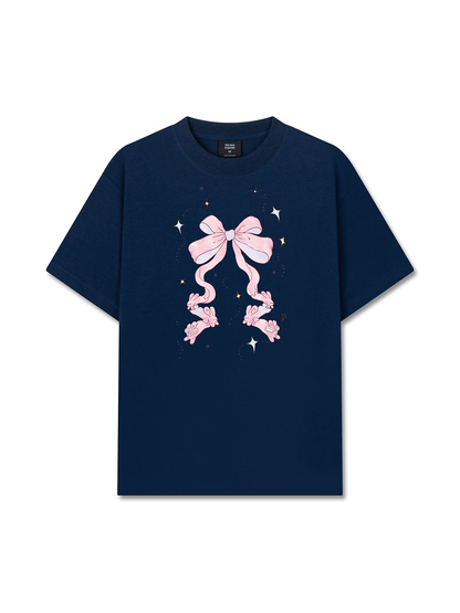 Áo Thun Relaxed Fit Cute Girl Pink Bow Bunny