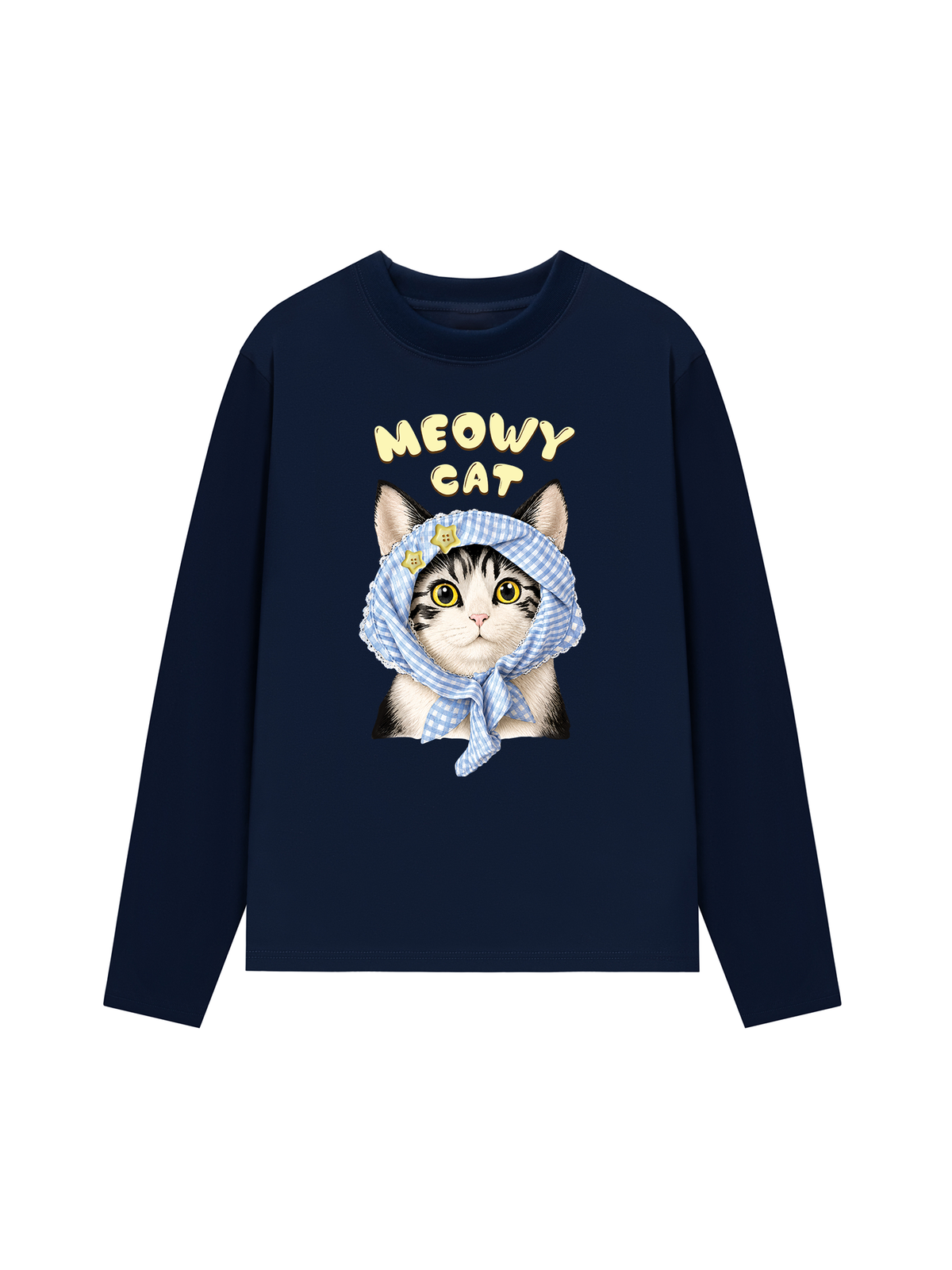 Áo Thun Dài Tay Blue Plaid Meowy Cat