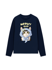 Áo Thun Dài Tay Blue Plaid Meowy Cat