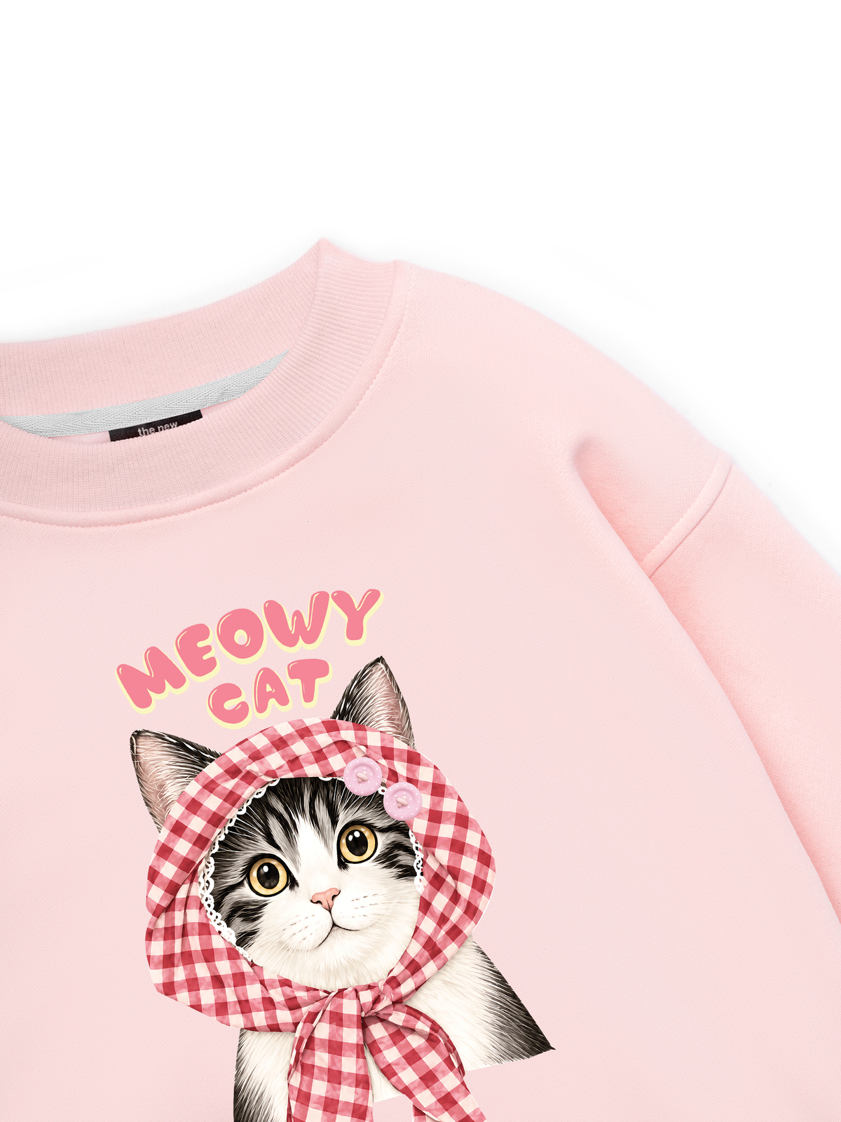 Meowy Cat Pink Plaid Sweater