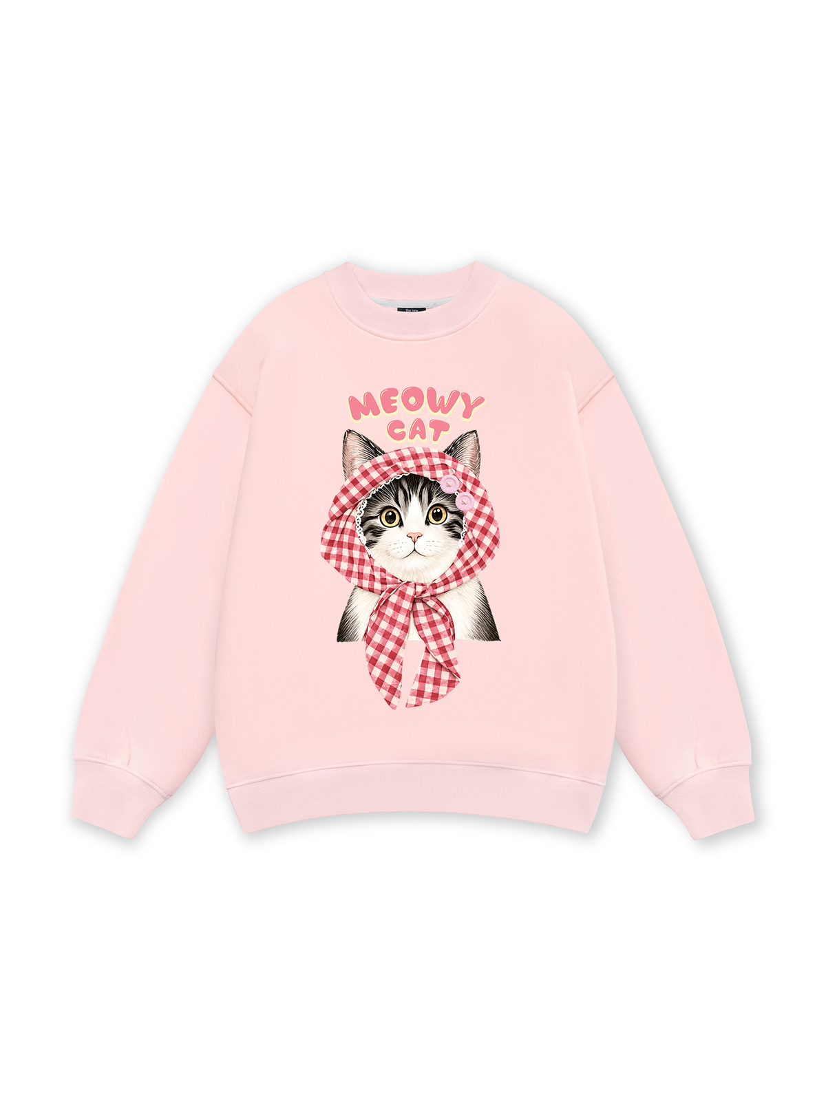 Meowy Cat Pink Plaid Sweater
