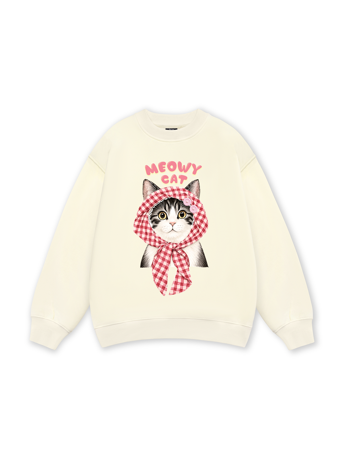 Meowy Cat Pink Plaid Sweater