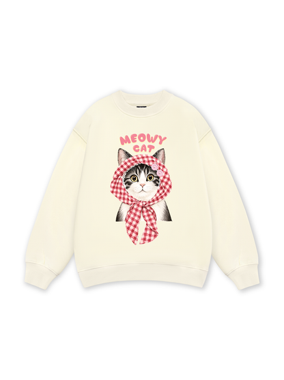 Meowy Cat Pink Plaid Sweater