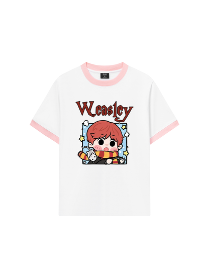 Áo Thun Ringer Relaxed Fit Harrry Potter Weasley Chibi