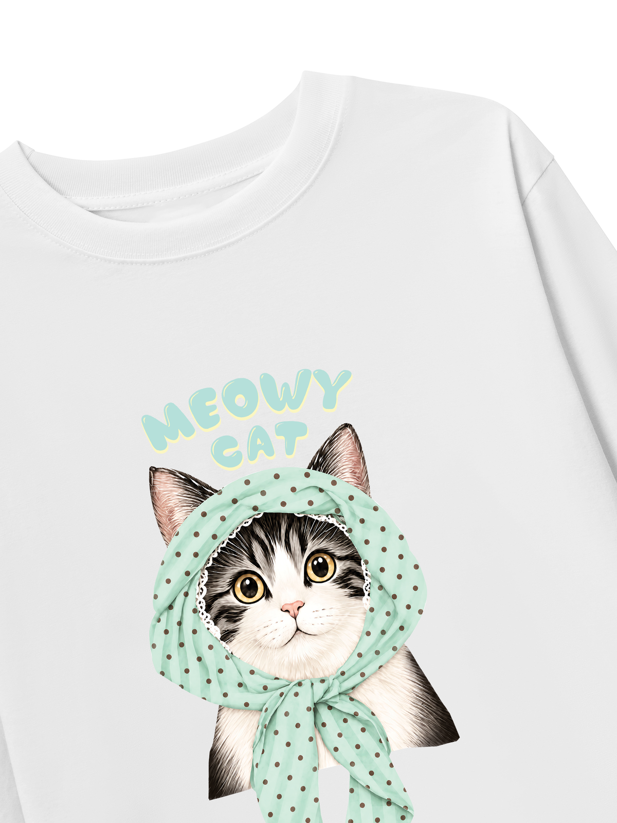 Áo Thun Dài Tay Meowy Cat Blue Tiffany Dots