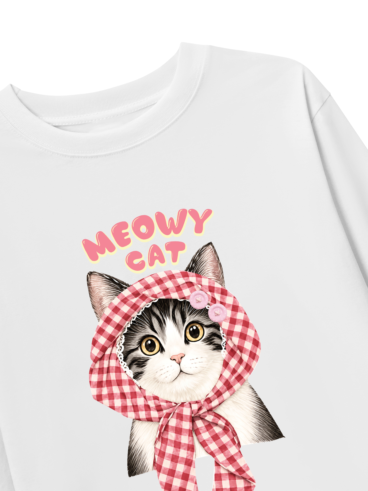 Áo Thun Dài Tay Meowy Cat Pink Plaid