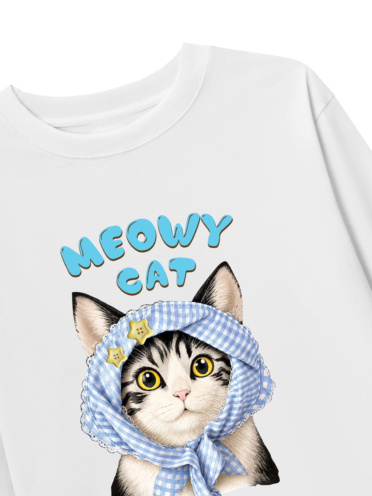 Áo Thun Dài Tay Blue Plaid Meowy Cat