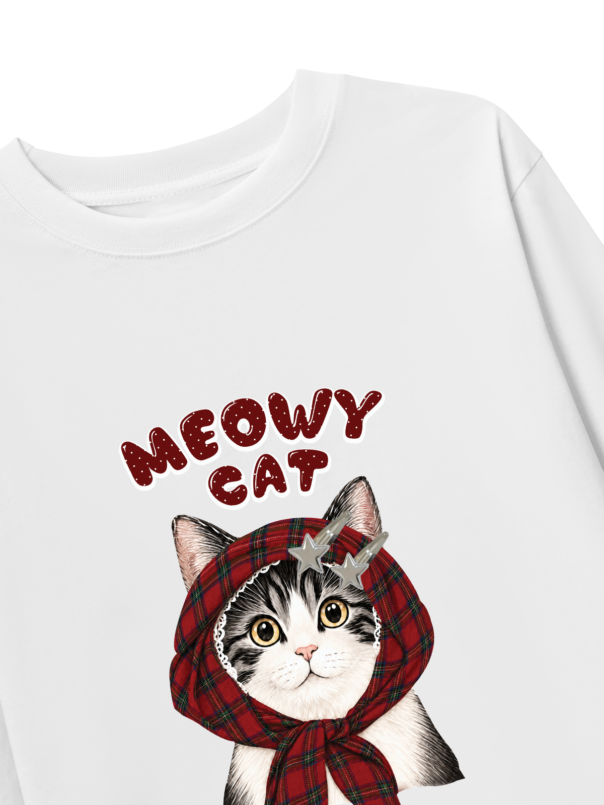 Áo Thun Dài Tay  Meowy Cat Red Xmas Plaid