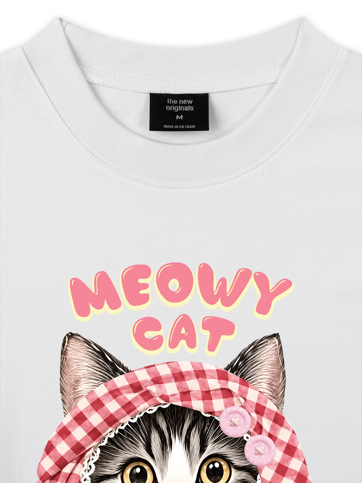 Áo Thun Relaxed Fit Meowy Cat Pink Plaid