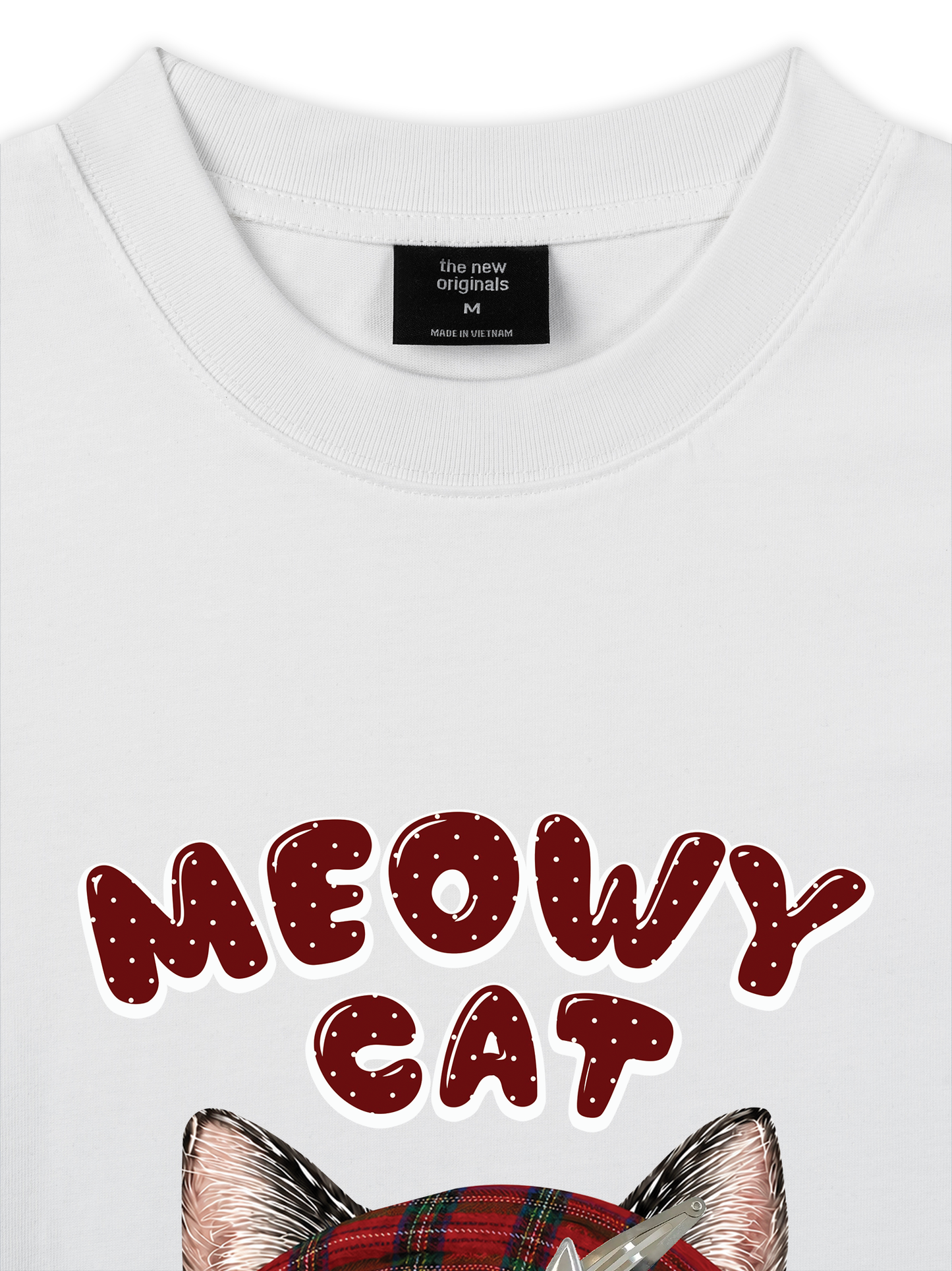 Áo Thun Relaxed Fit Meowy Cat Red Xmas Plaid