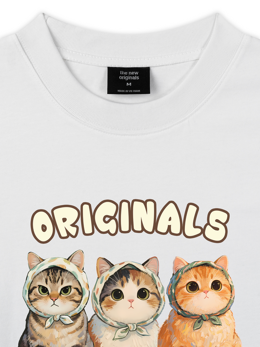 Áo Thun Relaxed Fit Cute Three Cat Vitamin Meow