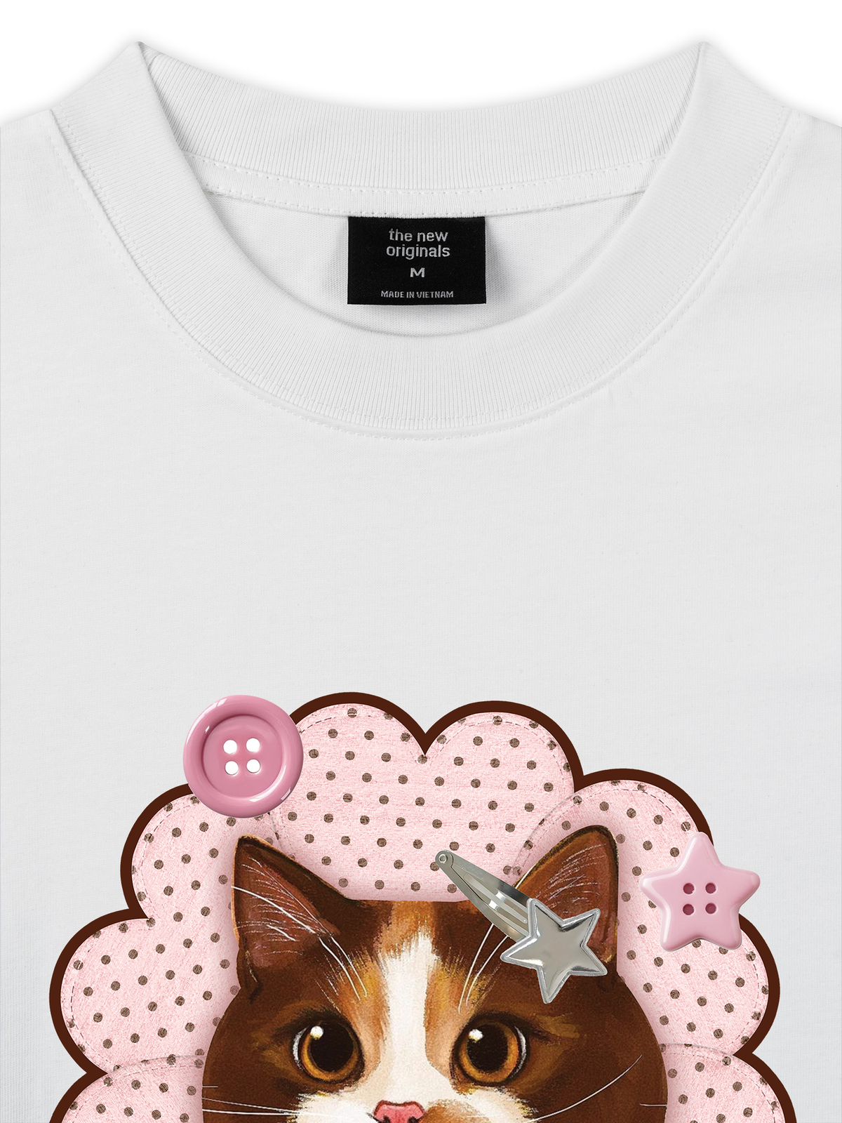 Áo Thun Relaxed Fit Cute Pink Flower Cat