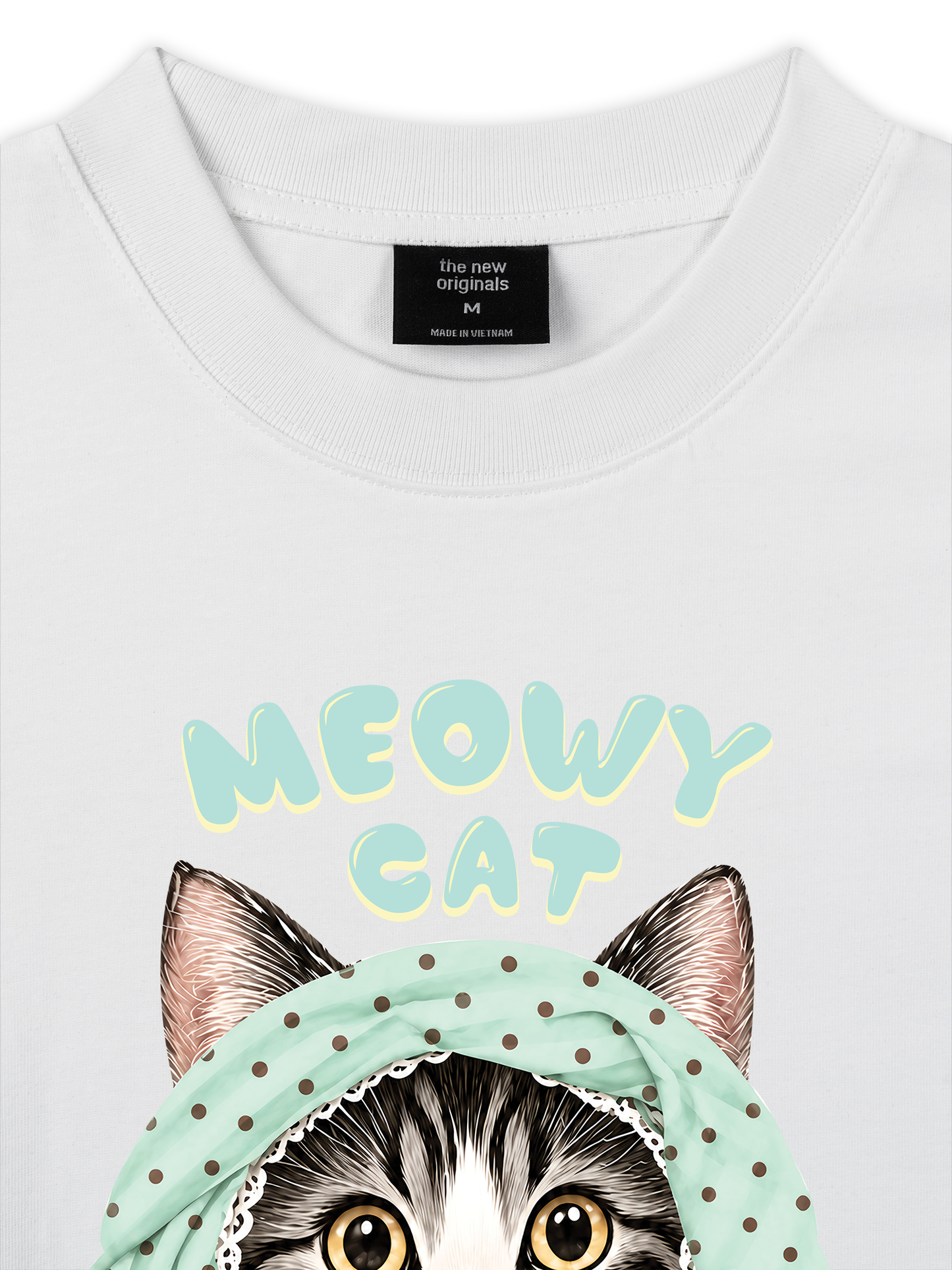 Áo Thun Relaxed Fit Meowy Cat Blue Tiffany Dots