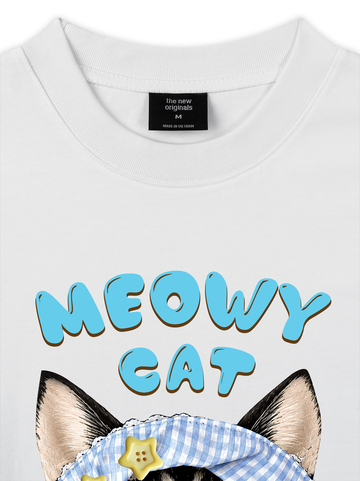 Áo Thun Relaxed Fit Blue Plaid Meowy Cat