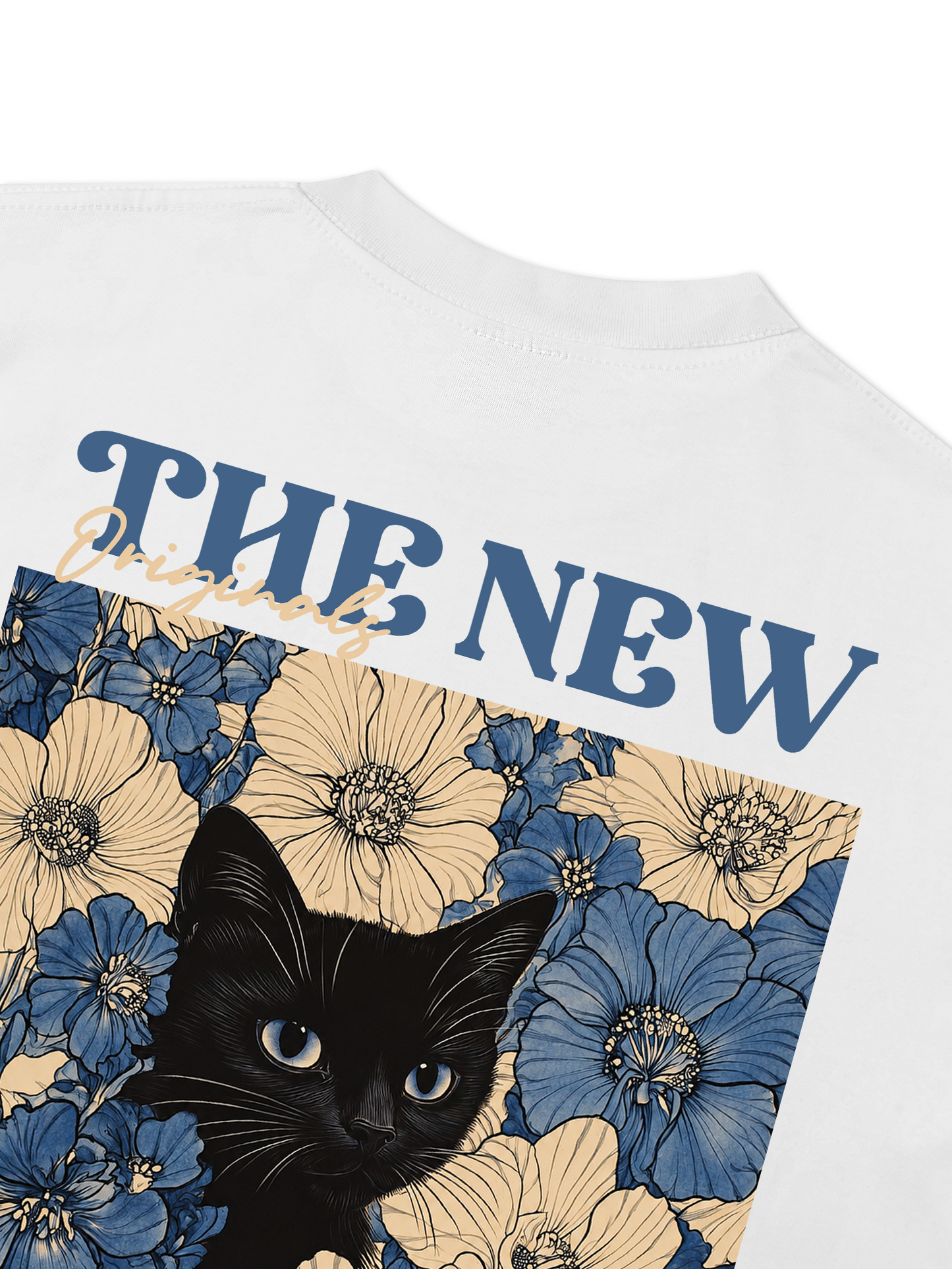 Áo Thun Relaxed Fit Blue Flower Cat