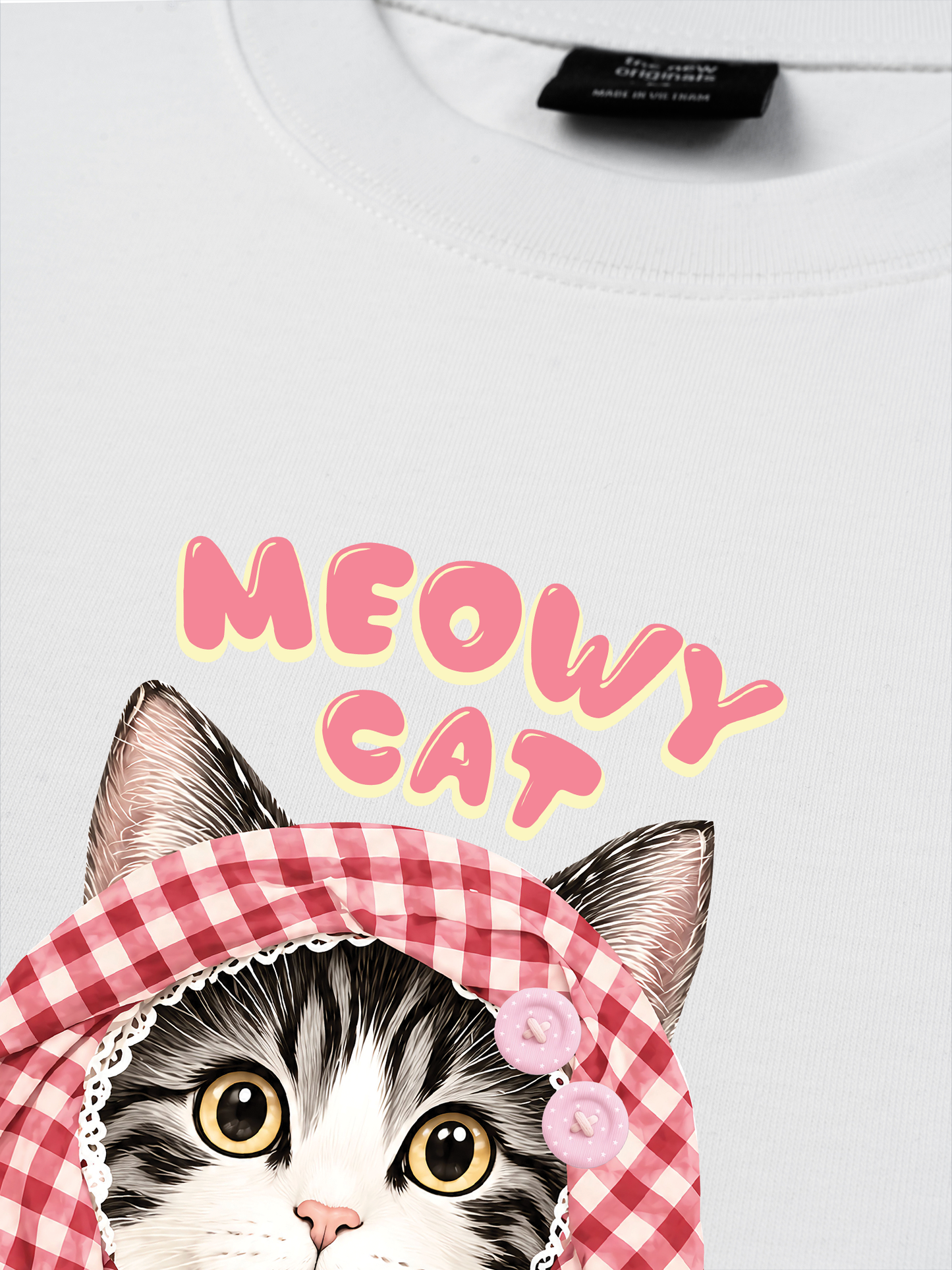 Áo Thun Relaxed Fit Meowy Cat Pink Plaid