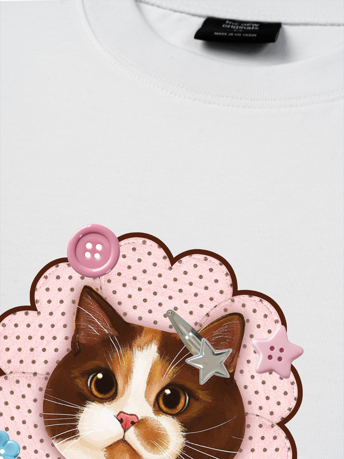 Áo Thun Relaxed Fit Cute Pink Flower Cat