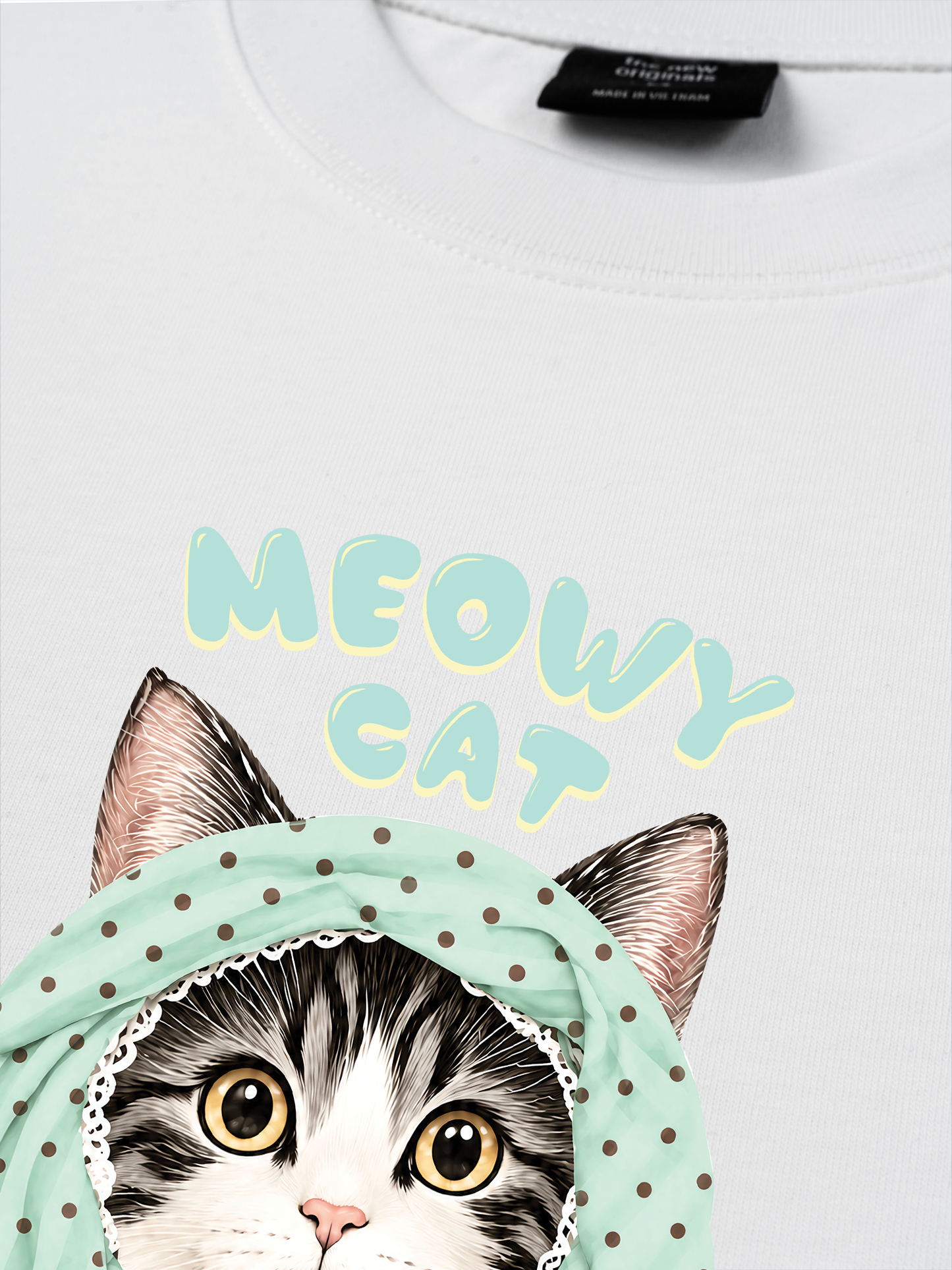 Áo Thun Relaxed Fit Meowy Cat Blue Tiffany Dots