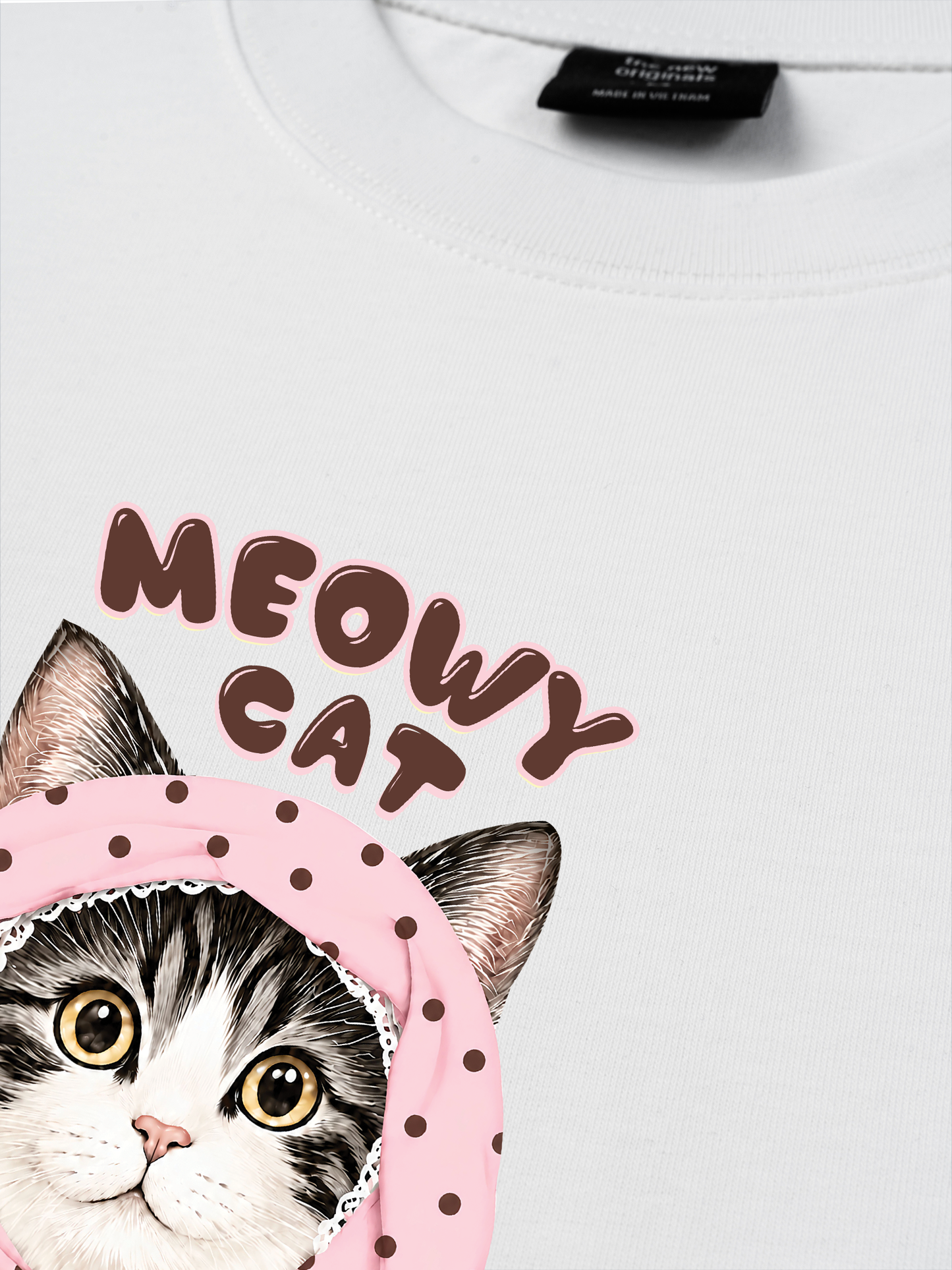 Áo Thun Relaxed Fit Meowy Cat Pink Polka